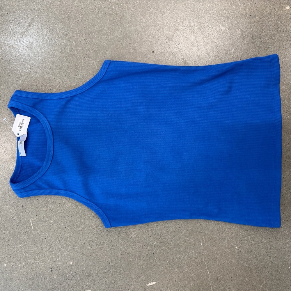 Blue Women's Ribbed Racerback Tank Top - Picture 3 of 6